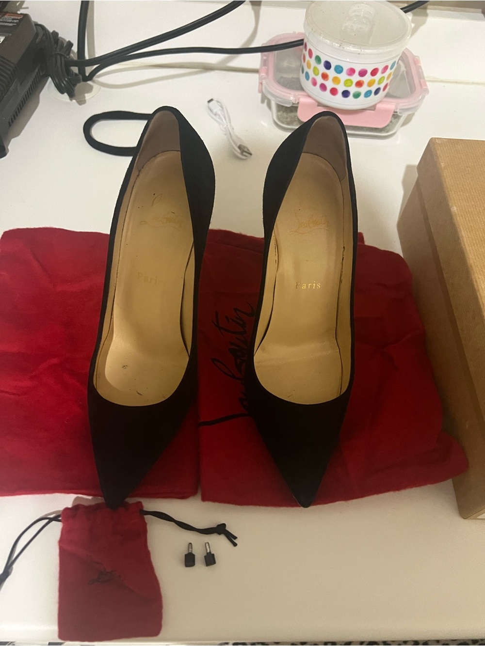 Christian Louboutin Black Suede Pointed-Toe Stilettos - Picture 4 of 7